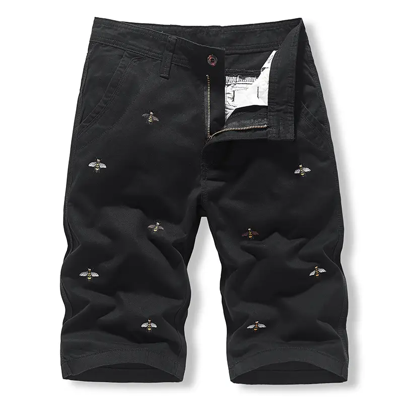 Men Grey Embroidered Cotton Shorts Small