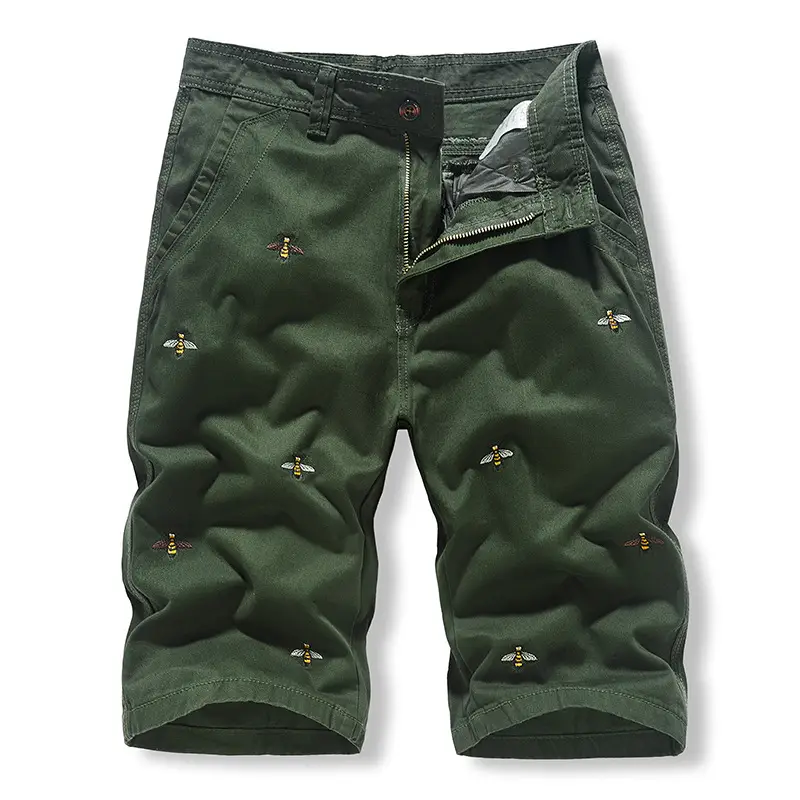 Men Grey Embroidered Cotton Shorts Small