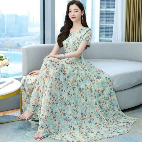 Thai Style Floral Pink A-Line Dress