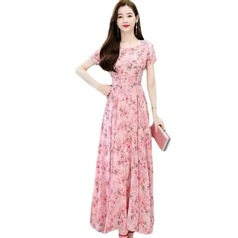 Thai Style Floral Pink A-Line Dress