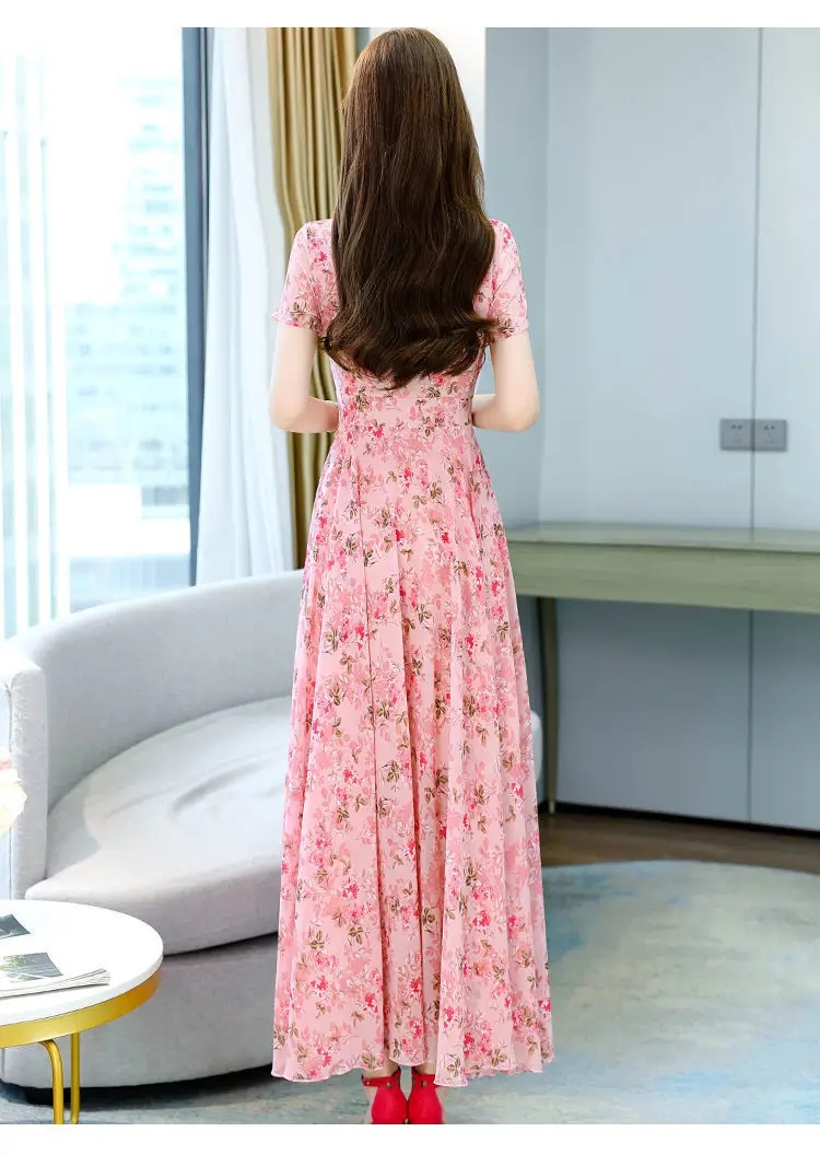 Thai Style Floral Pink A-Line Dress — feature 11