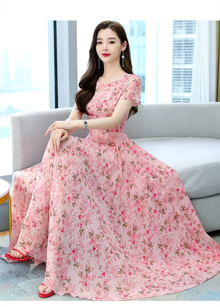 Thai Style Floral Pink A-Line Dress — feature 7