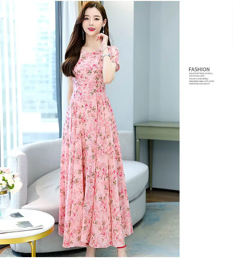 Thai Style Floral Pink A-Line Dress — feature 9