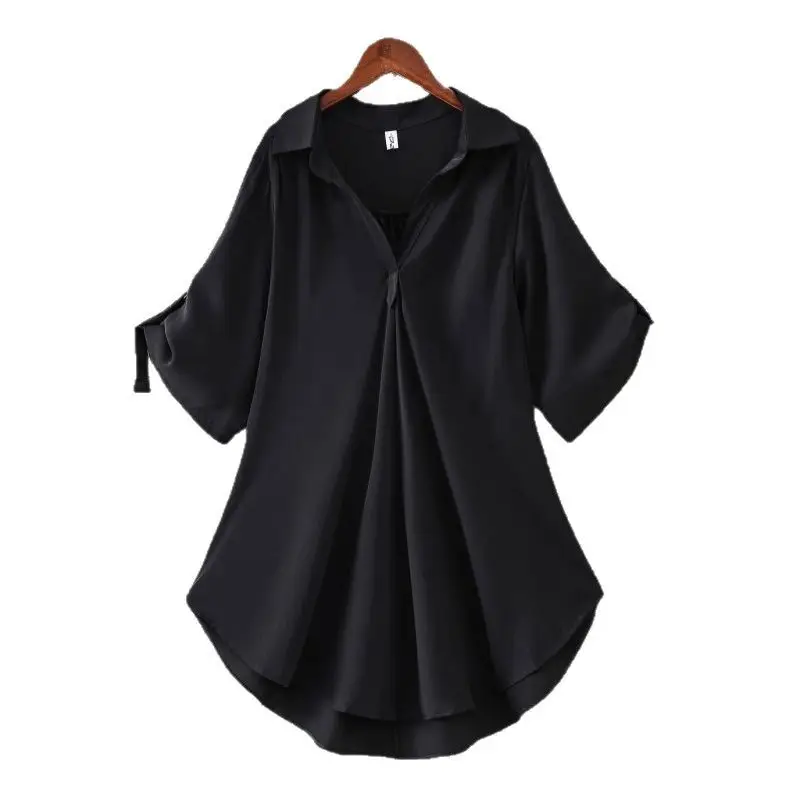 Black Chiffon Shirt Women Large Summer Wear - Image 9
