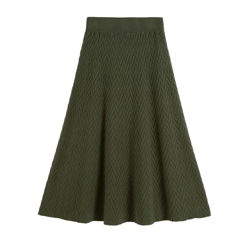 2022 Knitted Pleated Skirt Women's Black A-Line High Waist - Image 8