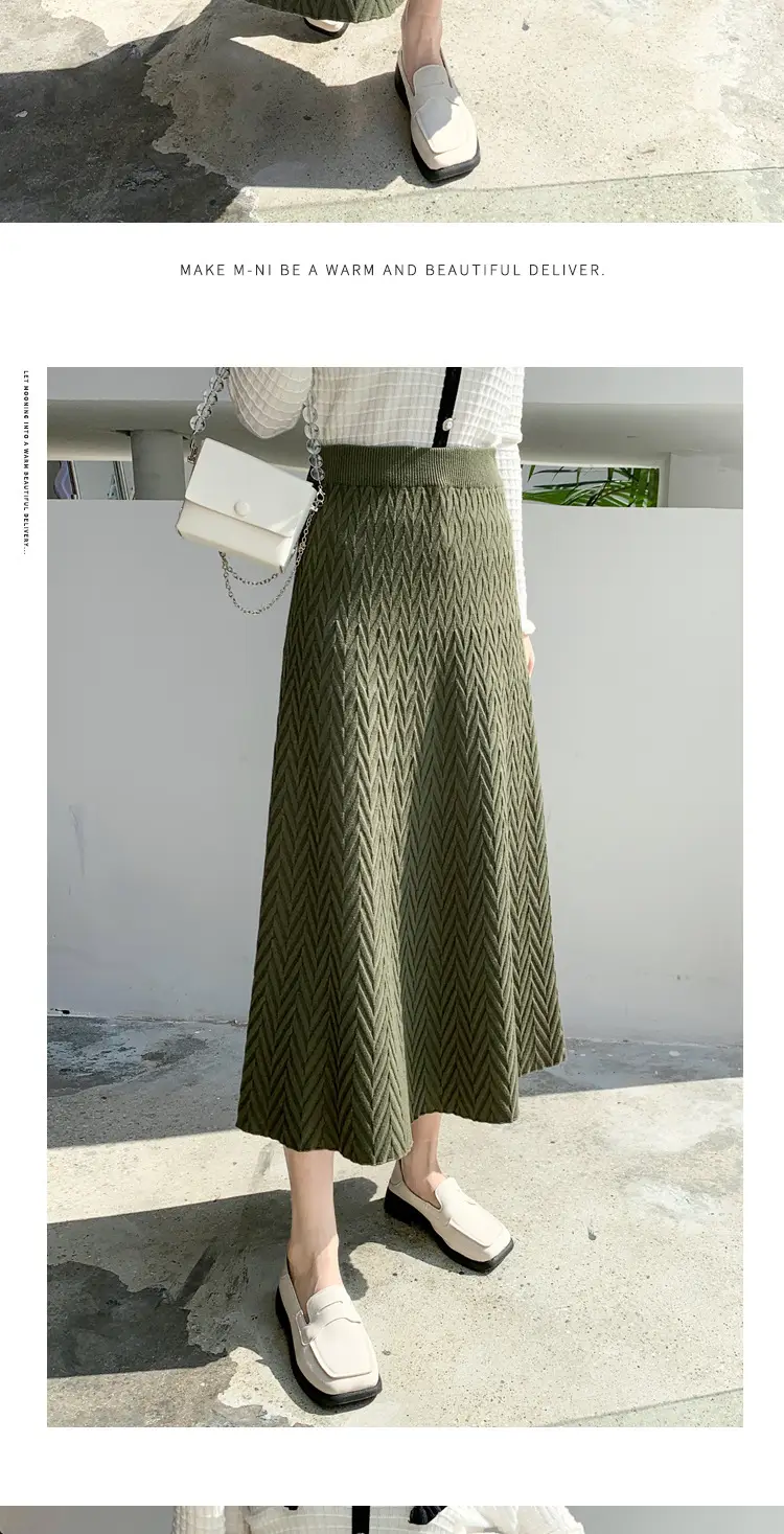 2022 Knitted Pleated Skirt Women's Black A-Line High Waist — feature 1
