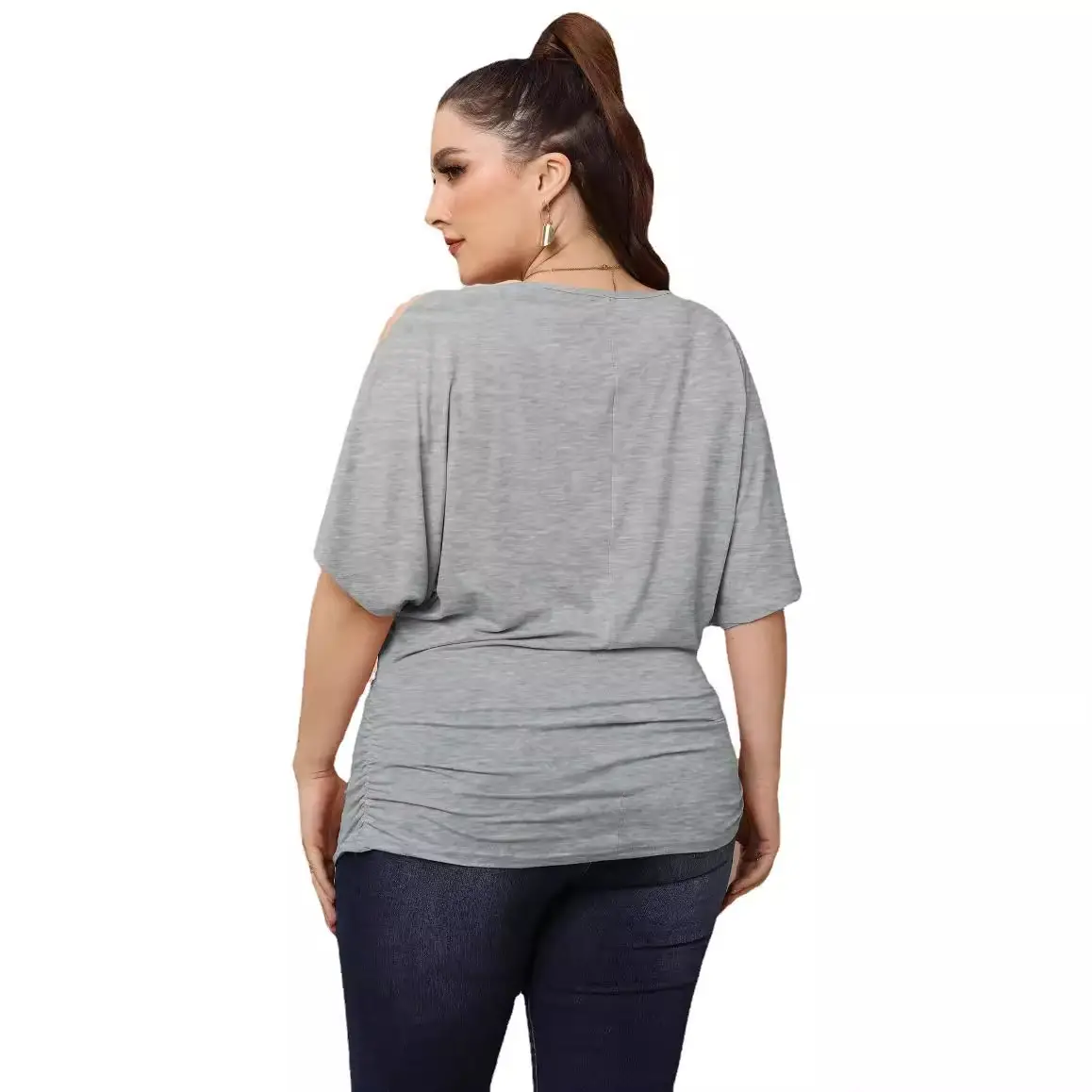 Plus Size Yellow Pleated T-Shirt with Off-Shoulder Sleeves - Image 10