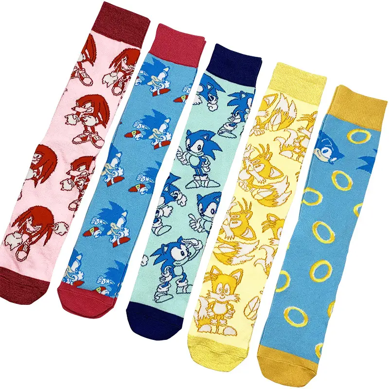 European and American personality QiJiao Sonic Boy Cartoon Men's Mid-tube Socks Sports Men's Color Fashion Socks Factory Direct Supply