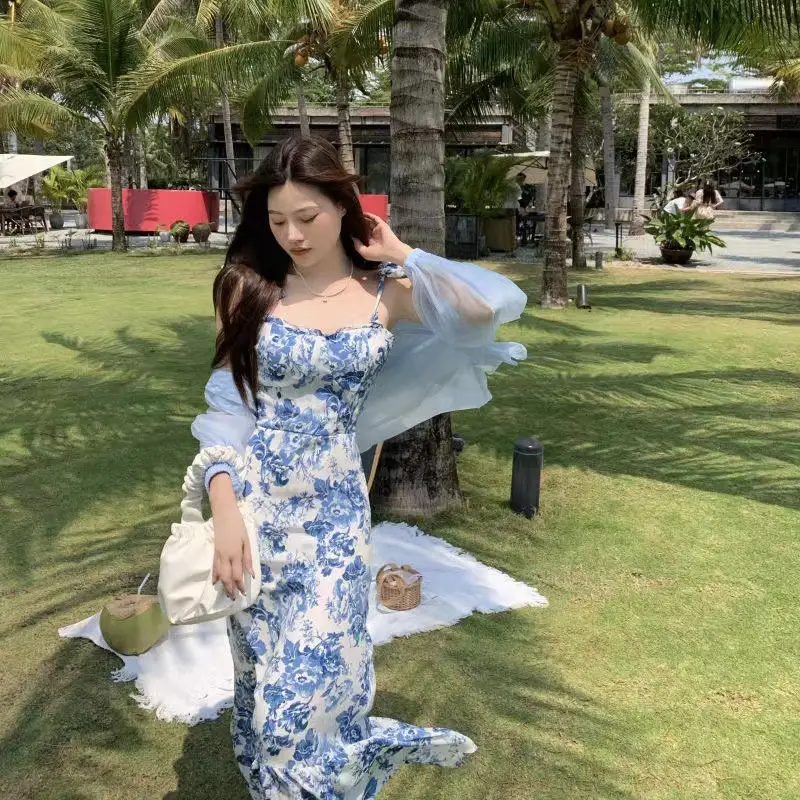Blue Floral New French Hepburn Dress for Women Summer — feature 13
