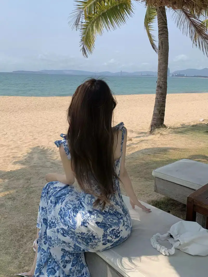 Blue Floral New French Hepburn Dress for Women Summer — feature 14