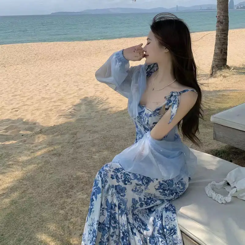 Blue Floral New French Hepburn Dress for Women Summer — feature 17