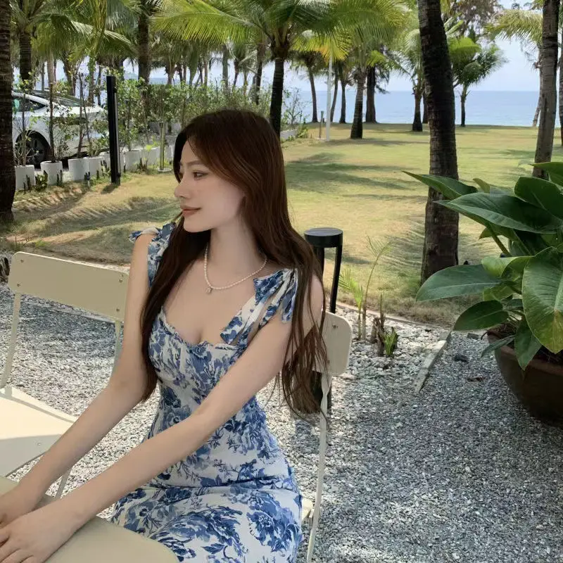 Blue Floral New French Hepburn Dress for Women Summer — feature 8