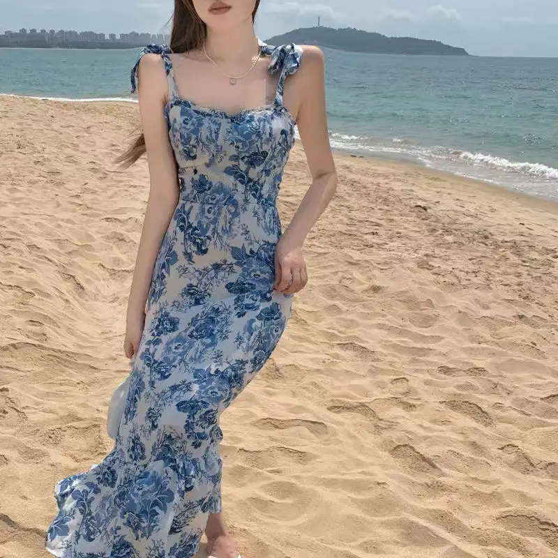 Blue Floral New French Hepburn Dress for Women Summer — feature 9