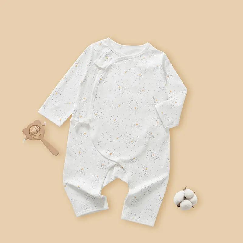 Newborn Printed Cotton Jumpsuit White Long Sleeve