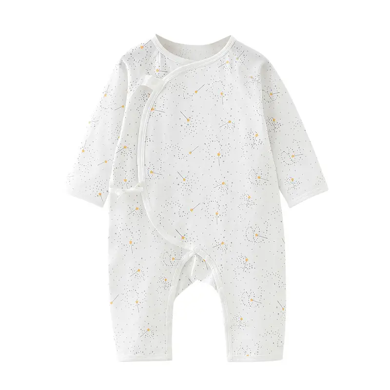 Newborn Printed Cotton Jumpsuit White Long Sleeve