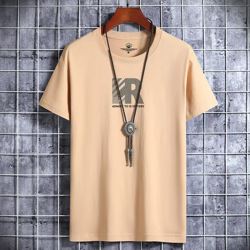 Men Cotton Graphic T-Shirt Loose Fit Beige