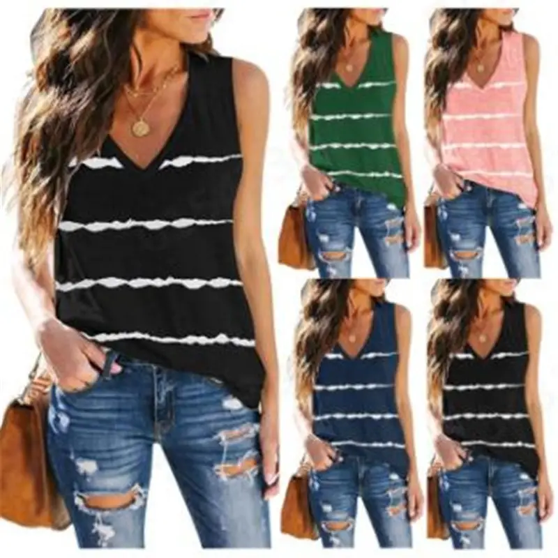 2025 Women's Sleeveless Camisole V Neck Striped Black - Image 4