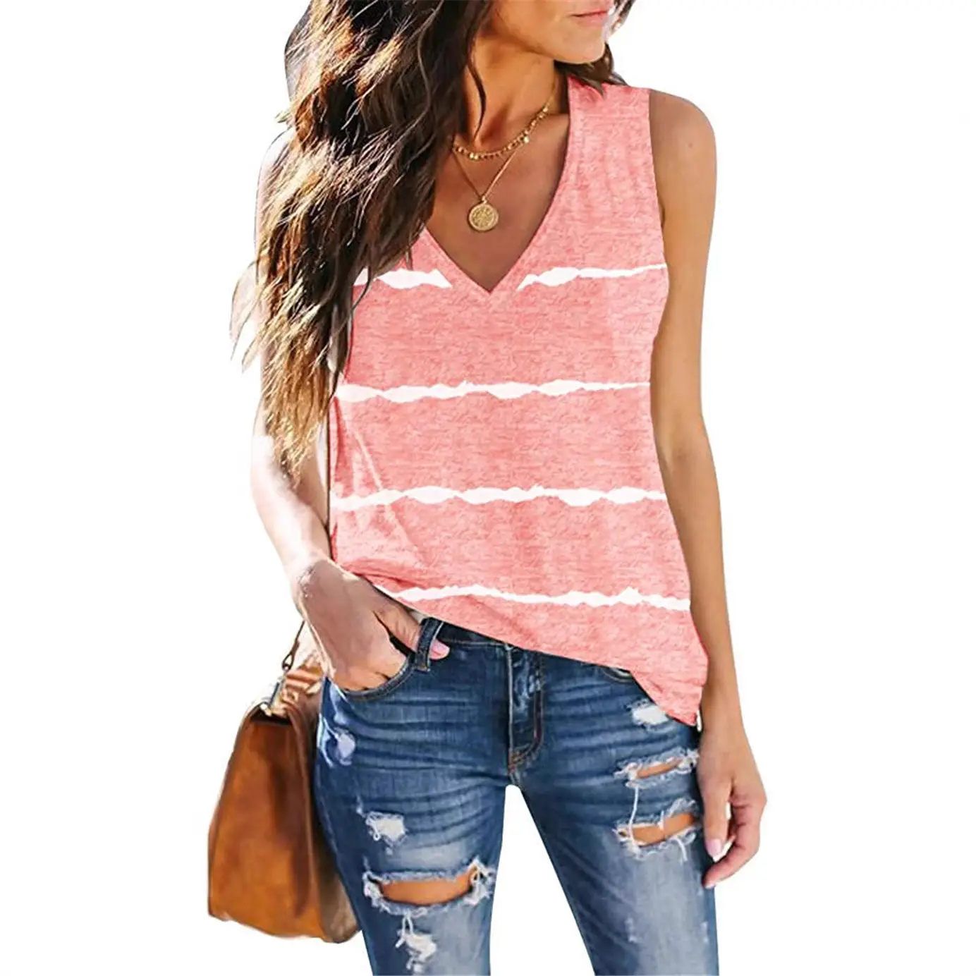 2025 Women's Sleeveless Camisole V Neck Striped Black - Image 7