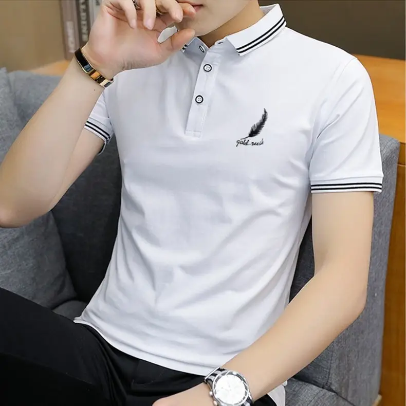 Men Black Polo Shirt Slim Fit Large