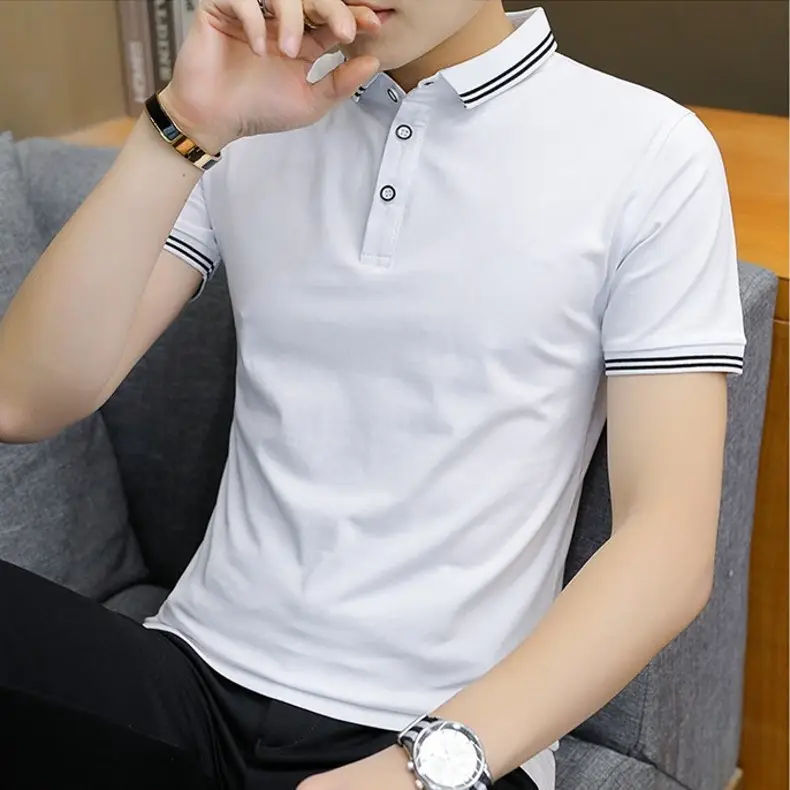 Men Black Polo Shirt Slim Fit Large