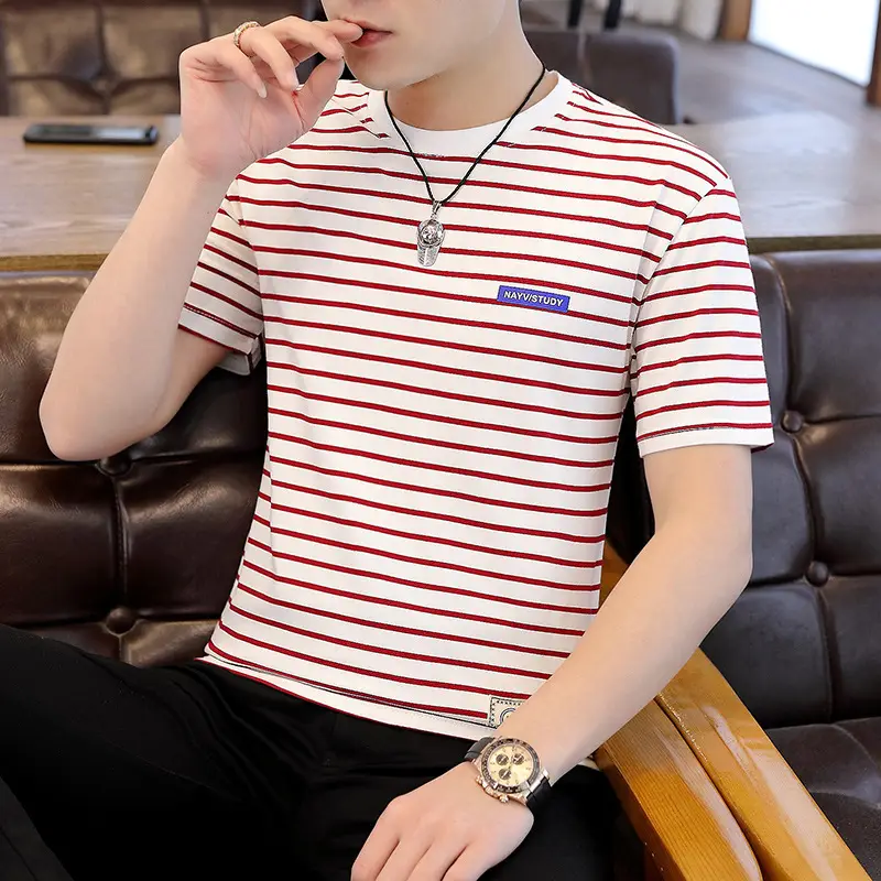 Men Striped Half-Sleeve T-Shirt Korean Style