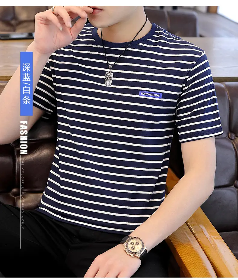 Men Striped Half-Sleeve T-Shirt Korean Style