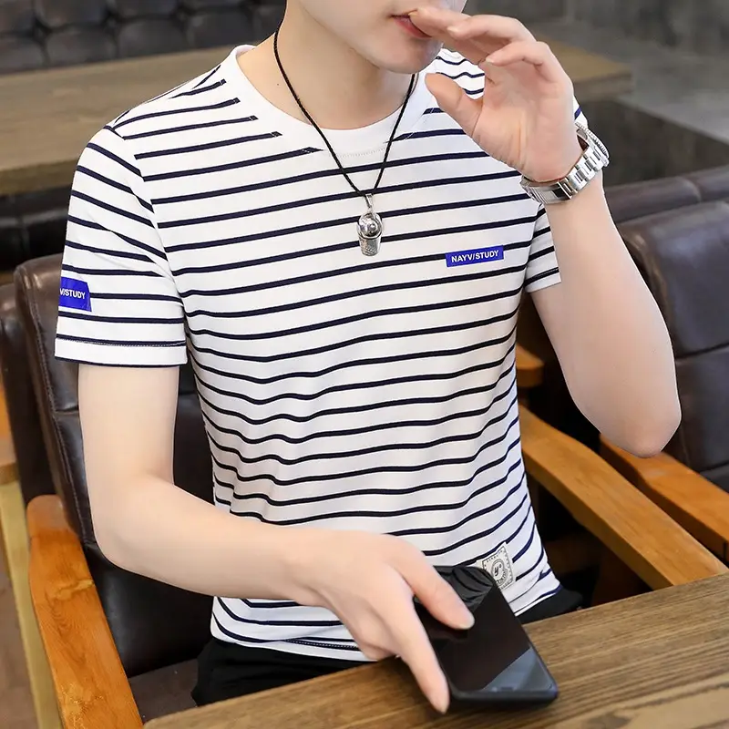 Men Striped Half-Sleeve T-Shirt Korean Style
