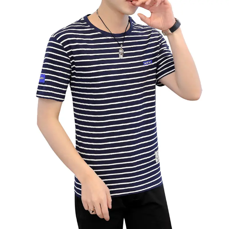 Men Striped Half-Sleeve T-Shirt Korean Style
