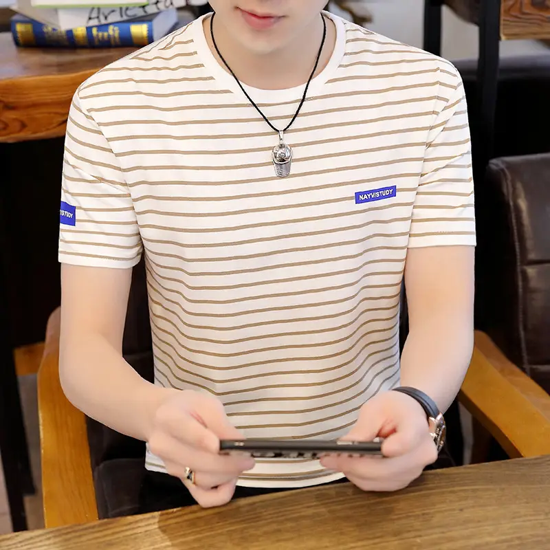 Men Striped Half-Sleeve T-Shirt Korean Style