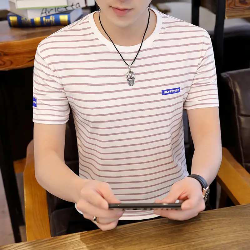 Men Striped Half-Sleeve T-Shirt Korean Style