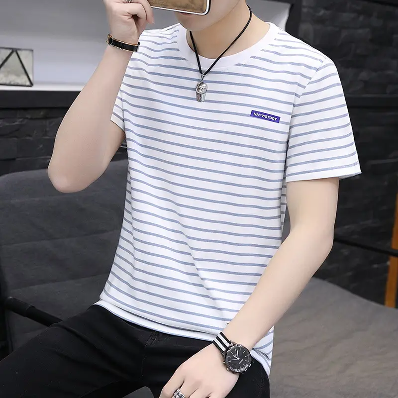 Men Striped Half-Sleeve T-Shirt Korean Style