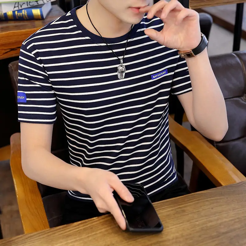 Men Striped Half-Sleeve T-Shirt Korean Style