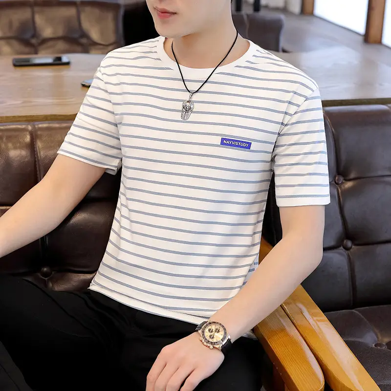 Men Striped Half-Sleeve T-Shirt Korean Style