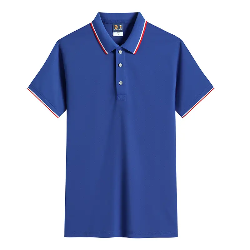 Men Black Polo Shirt with Red Blue Trim - Image 17