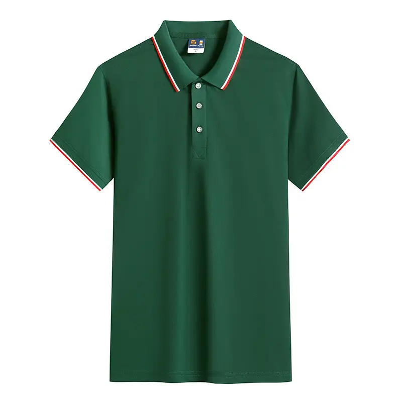 Men Black Polo Shirt with Red Blue Trim - Image 12
