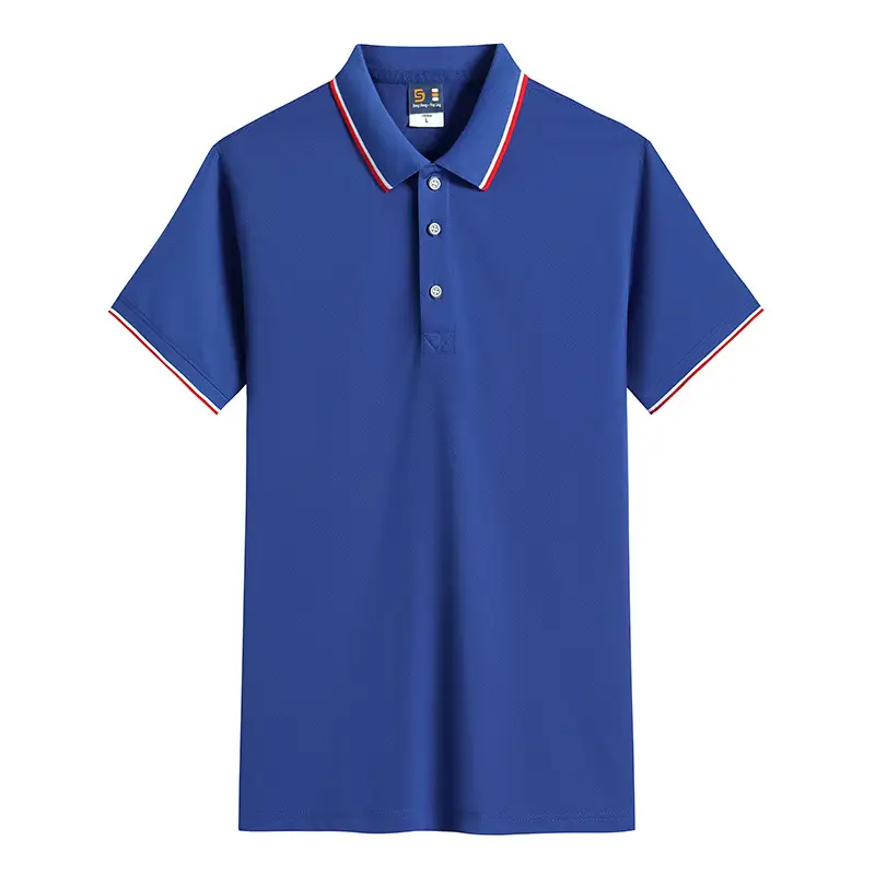 Men Black Polo Shirt with Red Blue Trim - Image 4