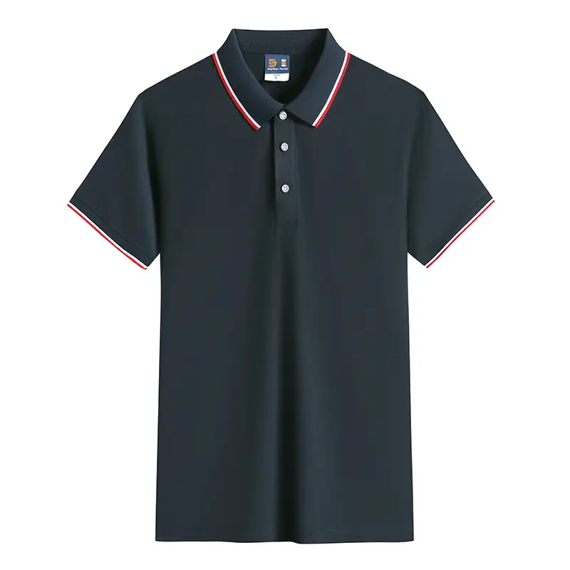 Men Black Polo Shirt with Red Blue Trim - Image 5