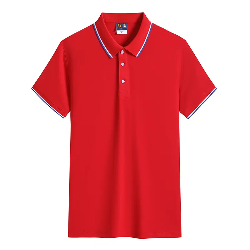 Men Black Polo Shirt with Red Blue Trim - Image 7