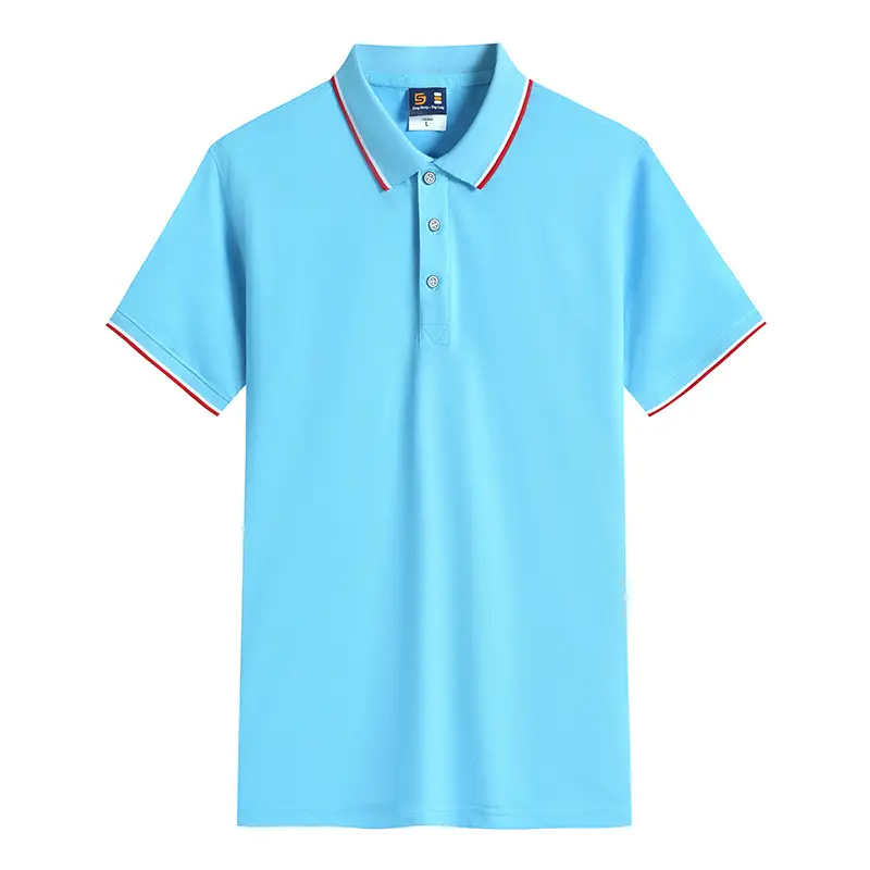 Men Black Polo Shirt with Red Blue Trim - Image 9