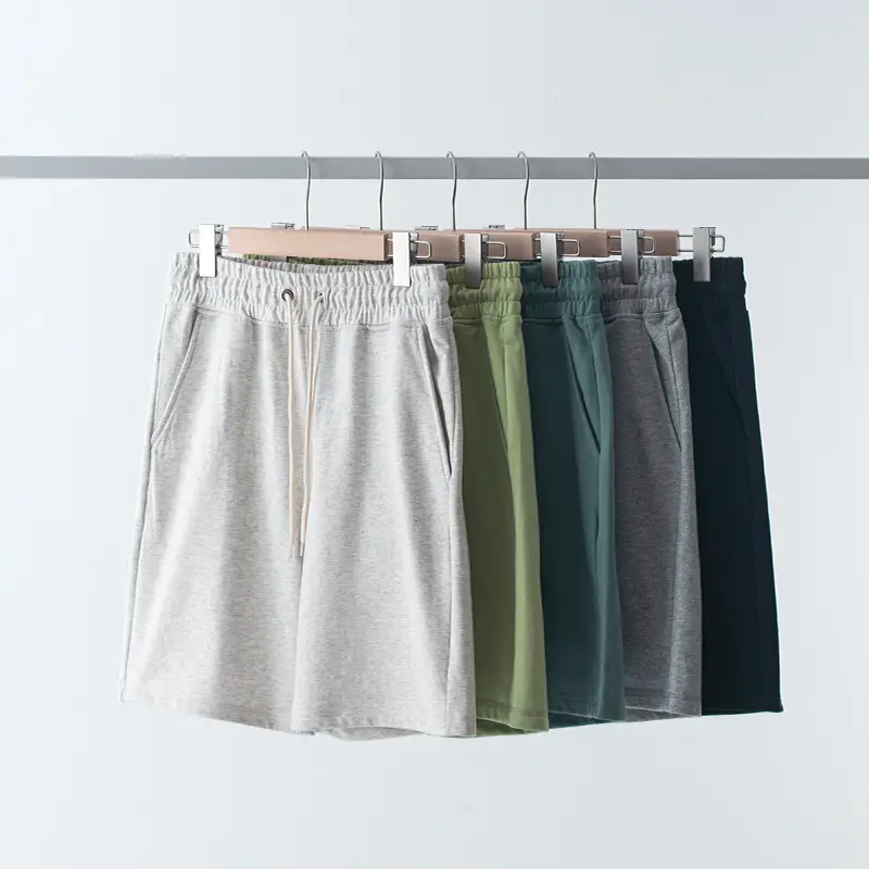 Men's Terry Cotton Shorts Beige Drawstring Casual Summer - Image 11
