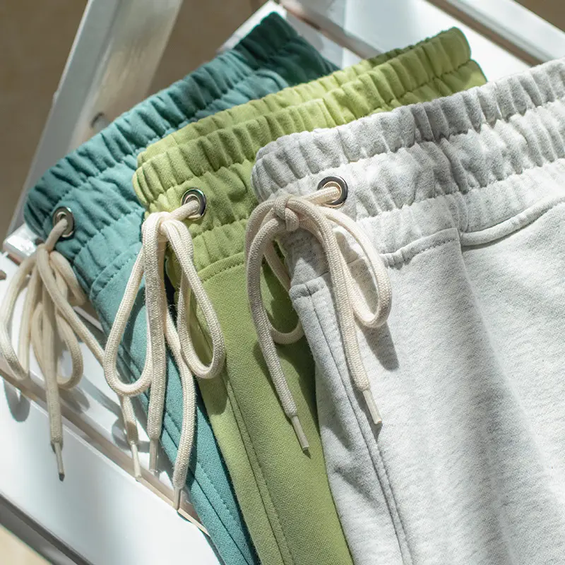 Men's Terry Cotton Shorts Beige Drawstring Casual Summer - Image 12