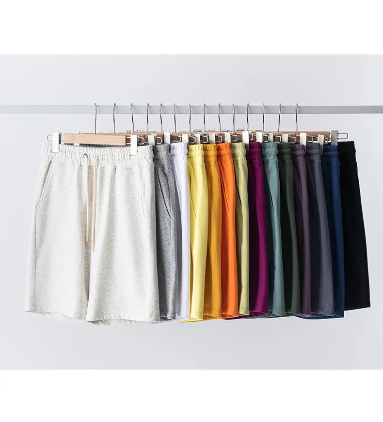 Men's Terry Cotton Shorts Beige Drawstring Casual Summer — feature 10