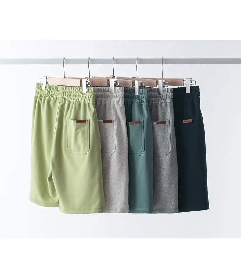 Men's Terry Cotton Shorts Beige Drawstring Casual Summer — feature 16