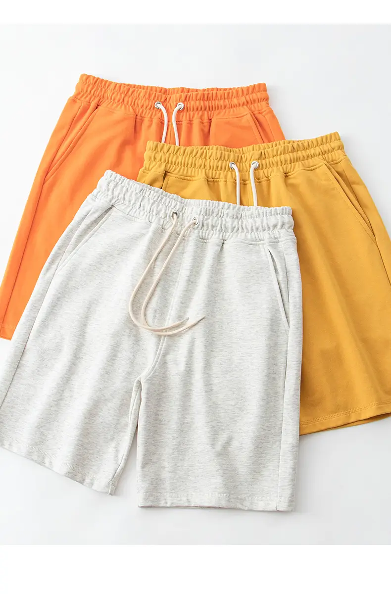 Men's Terry Cotton Shorts Beige Drawstring Casual Summer — feature 9
