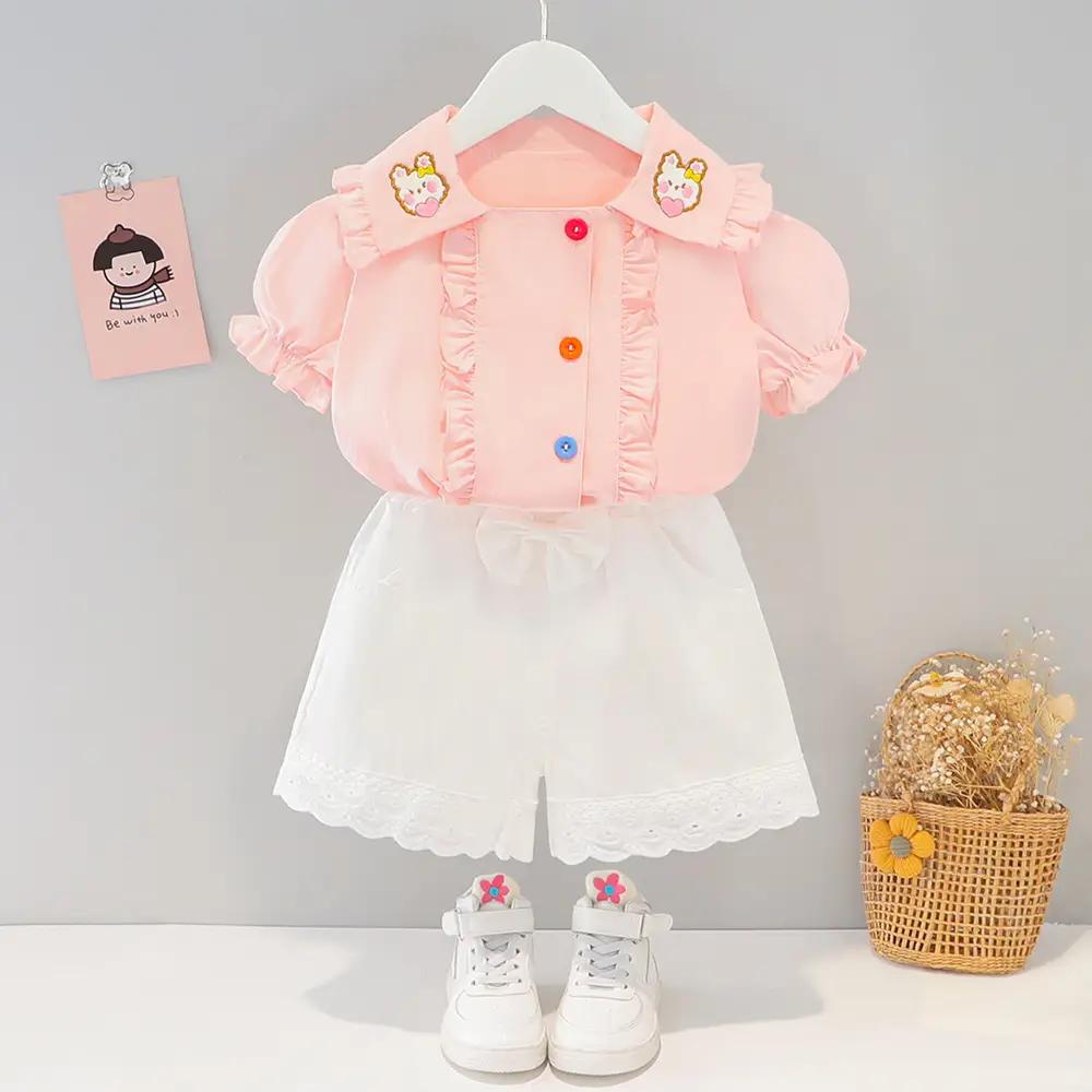 Girls' Yellow Button Top White Skirt Set Korean Style - Image 7