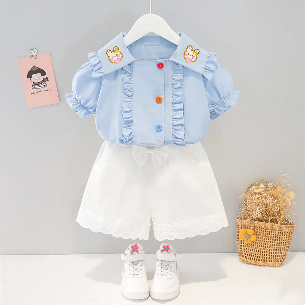 Girls' Yellow Button Top White Skirt Set Korean Style - Image 8