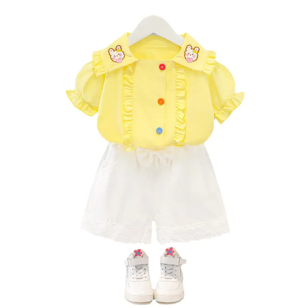 Girls' Yellow Button Top White Skirt Set Korean Style - Image 9