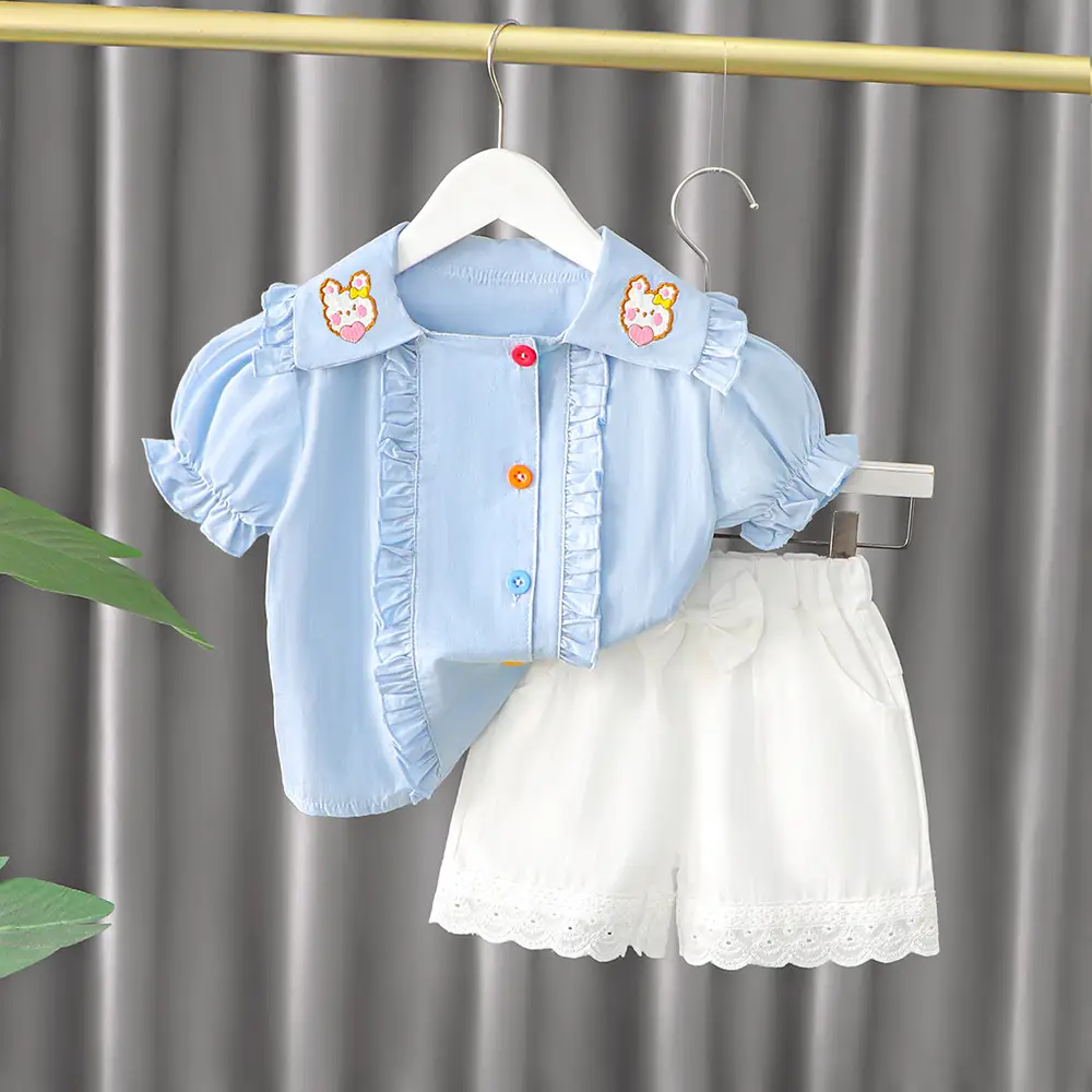 Girls' Yellow Button Top White Skirt Set Korean Style - Image 3