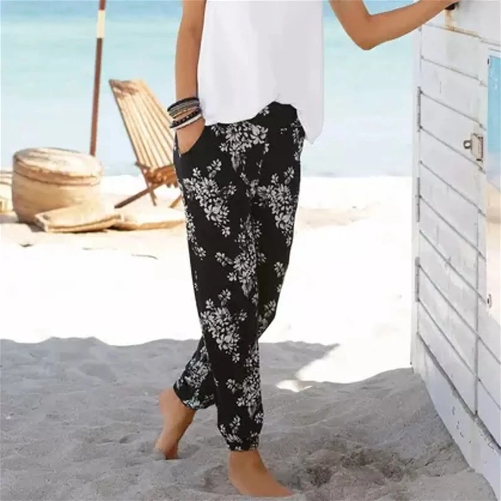 Women's Printed High Waist Pants Summer Casual 9719 — feature 13