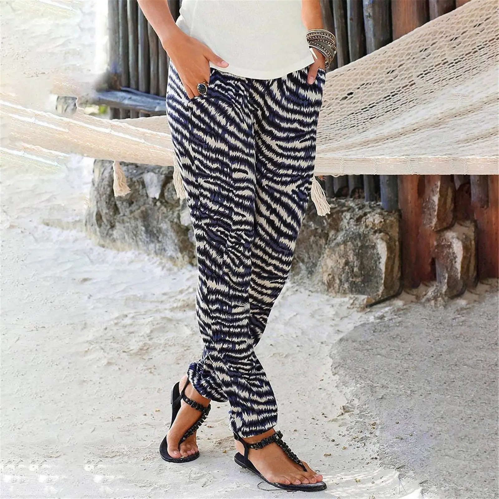 Women's Printed High Waist Pants Summer Casual 9719 — feature 3